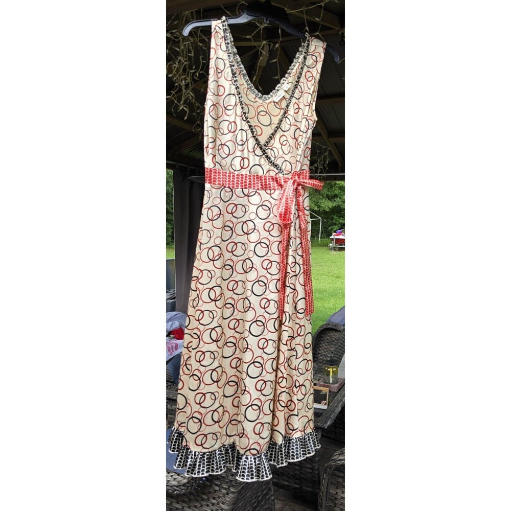 Cato Fashion True Wrap Flowy Ruffle Dress Sz 12 Pre-owned Red Black Multi